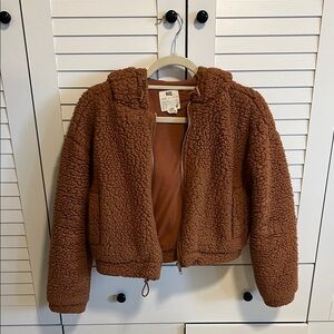 RSQ Brown Teddy Jacket with Cozy Texture and Cropped Design